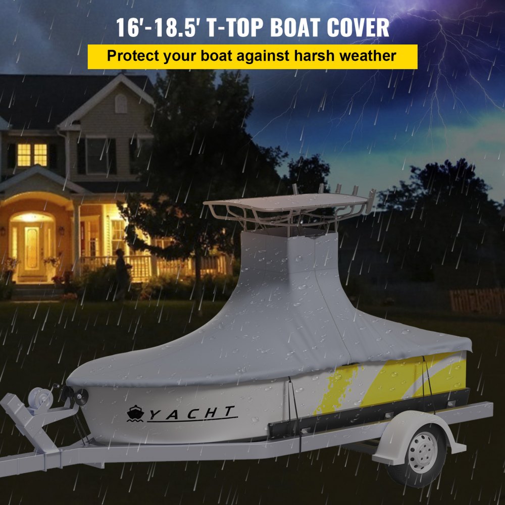 16-18.5 ft T-Top Boat Cover - Durable 600D Marine-Grade Waterproof Cover