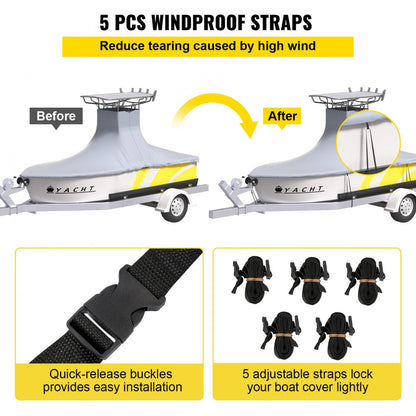 16-18.5 ft T-Top Boat Cover - Durable 600D Marine-Grade Waterproof Cover