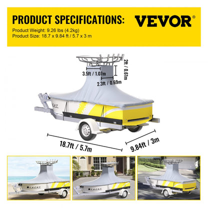 16-18.5 ft T-Top Boat Cover - Durable 600D Marine-Grade Waterproof Cover