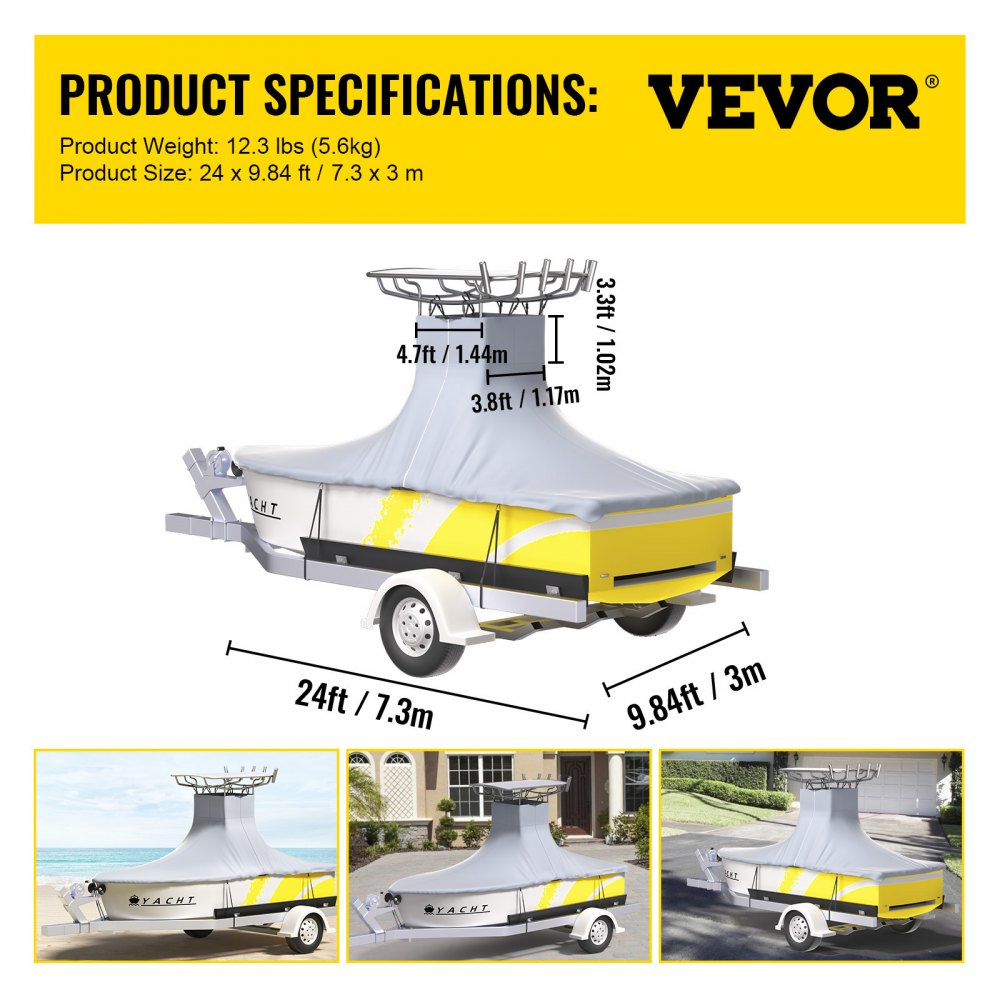 22-24 ft T-Top Boat Cover - Durable 600D Fabric for All-Weather Protection