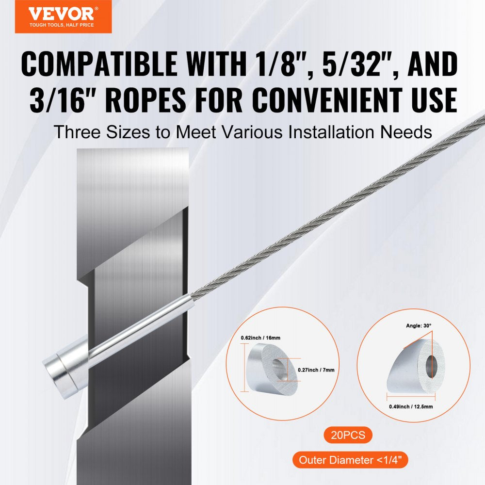 YXHF-1054+2021-1/8"-10 - T316 Stainless Steel Cable Railing Kit with Sleeves