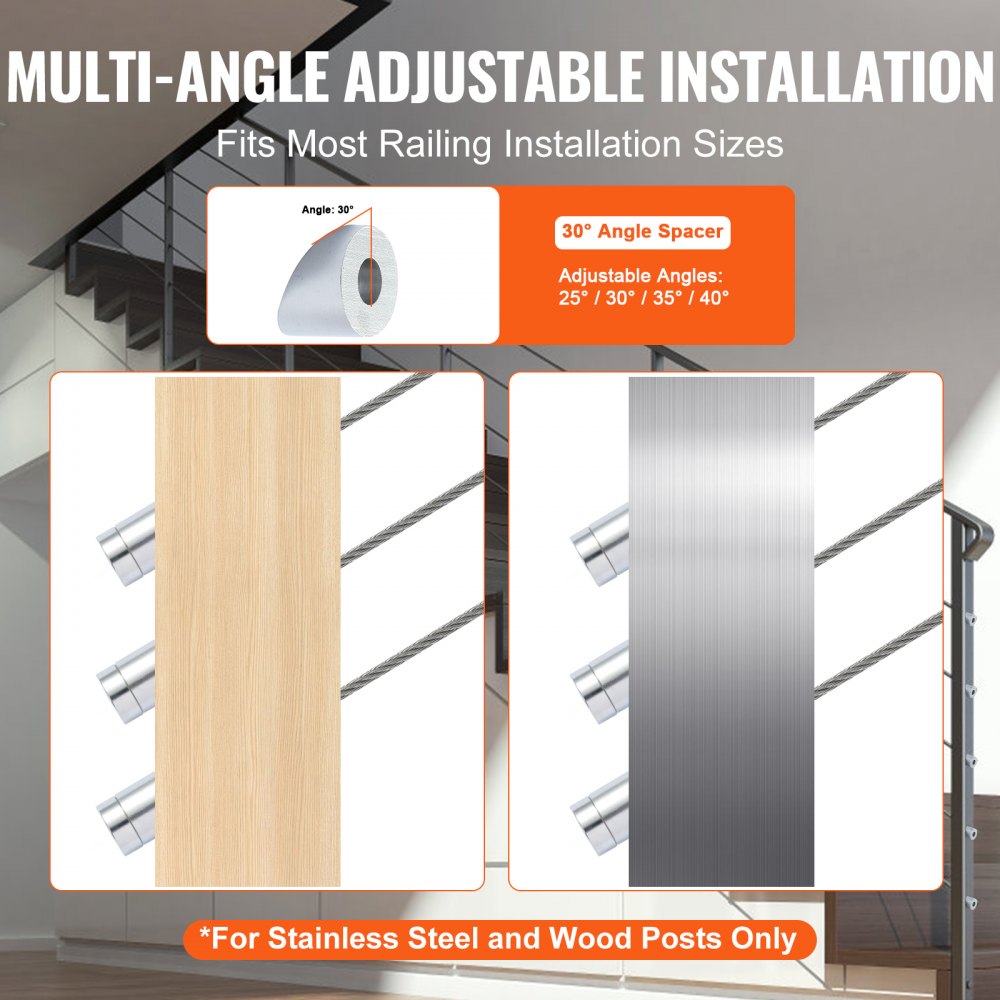 YXHF-1054+2021-1/8"-10 - T316 Stainless Steel Cable Railing Kit with Sleeves