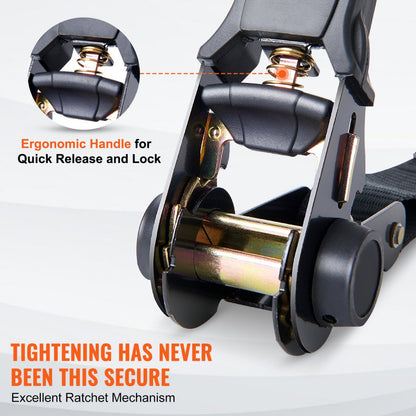 XMRS25-4 - 1"x15' Durable Ratchet Straps with Padded Handles and Spring Hooks