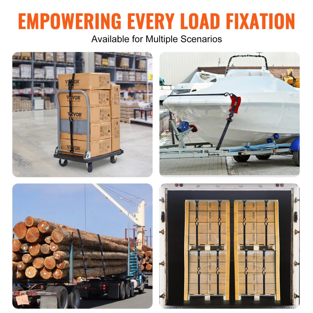 XMRS25-4 - 1"x15' Durable Ratchet Straps with Padded Handles and Spring Hooks