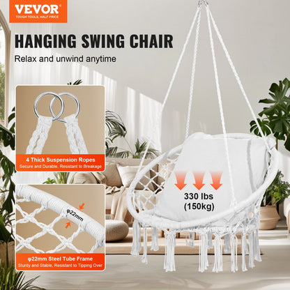 HR-HC-02 - Comfortable Macramé Hanging Chair for Indoor & Outdoor Relaxation