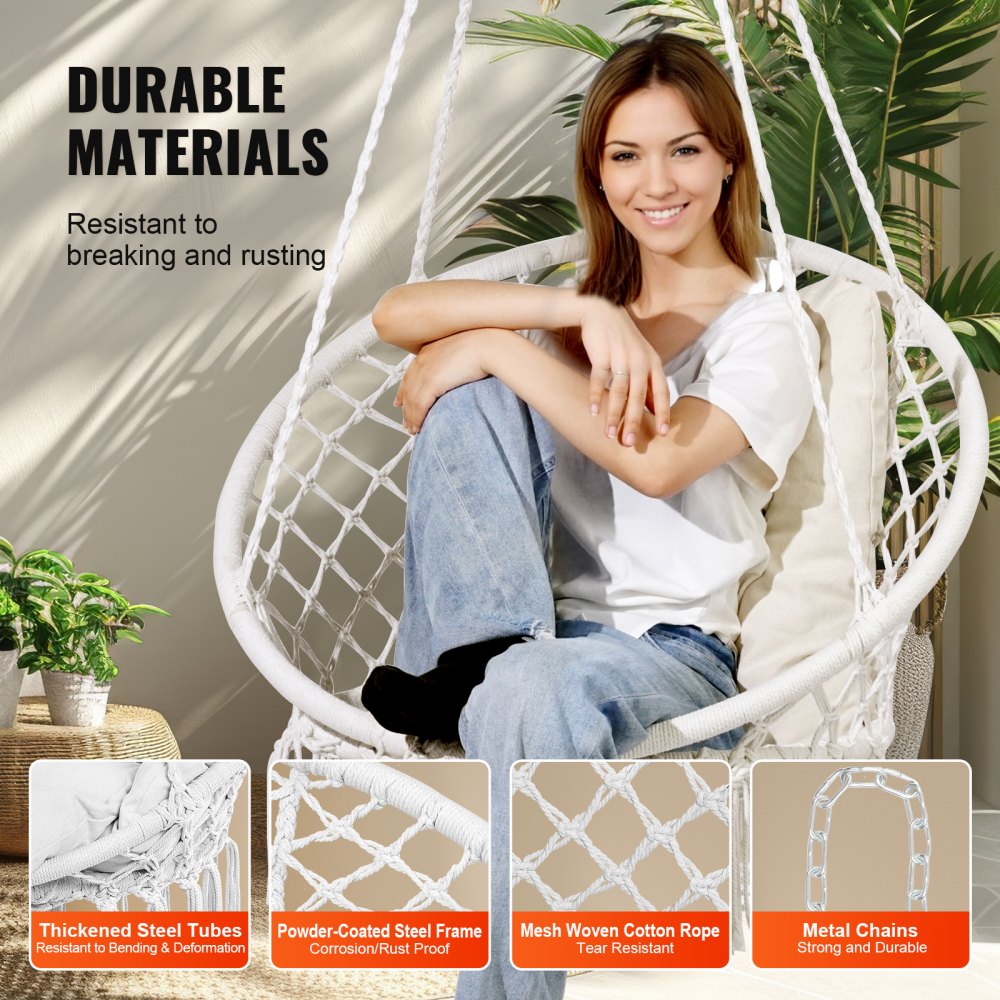 HR-HC-02 - Comfortable Macramé Hanging Chair for Indoor & Outdoor Relaxation