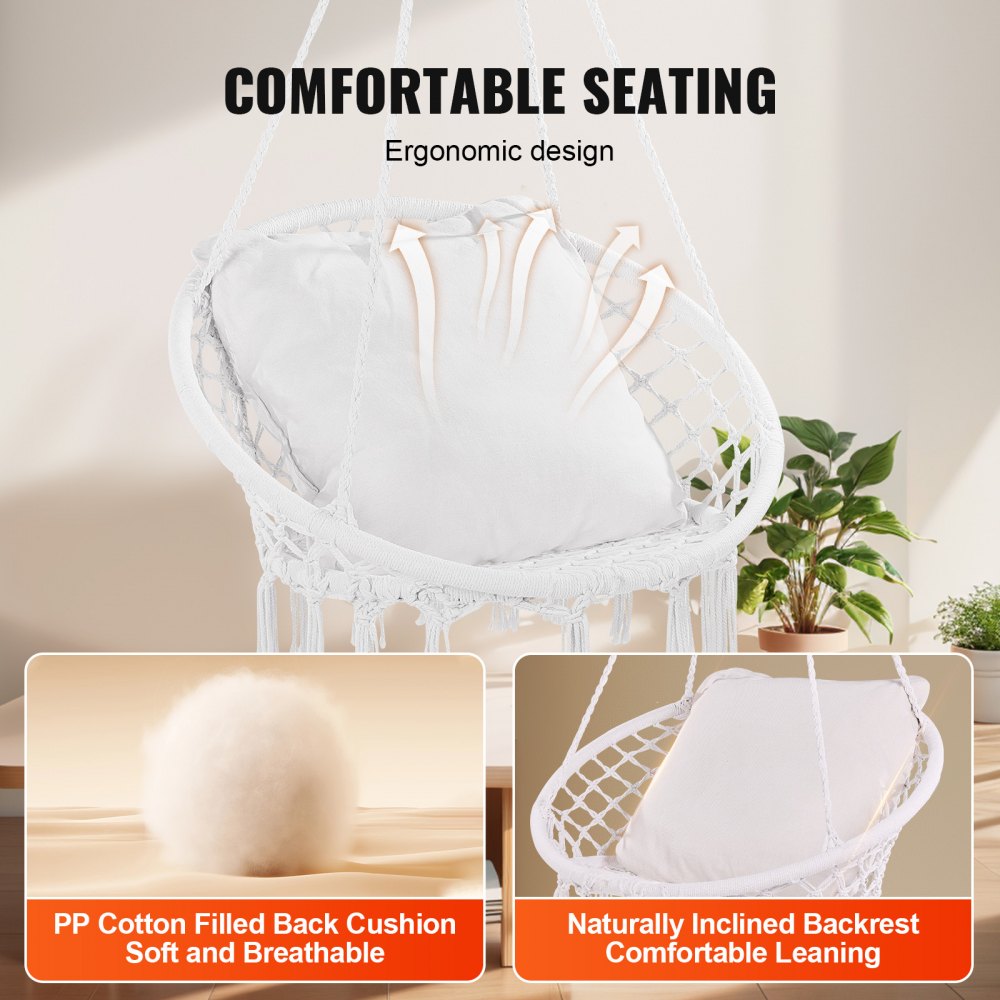 HR-HC-02 - Comfortable Macramé Hanging Chair for Indoor & Outdoor Relaxation