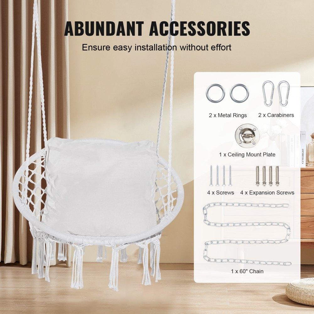 HR-HC-02 - Comfortable Macramé Hanging Chair for Indoor & Outdoor Relaxation