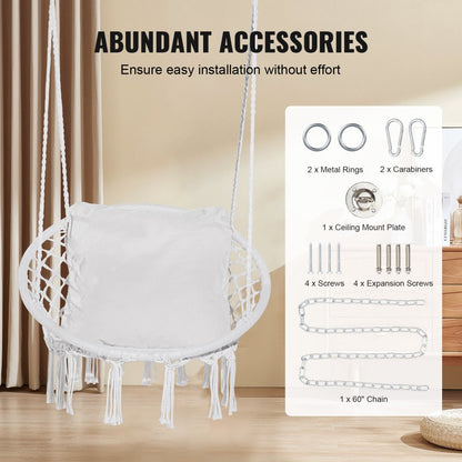 HR-HC-02 - Comfortable Macramé Hanging Chair for Indoor & Outdoor Relaxation