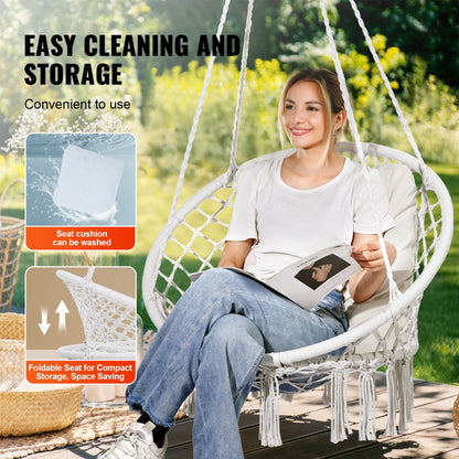 HR-HC-02 - Comfortable Macramé Hanging Chair for Indoor & Outdoor Relaxation