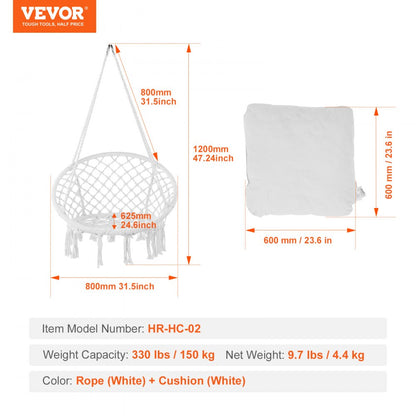 HR-HC-02 - Comfortable Macramé Hanging Chair for Indoor & Outdoor Relaxation