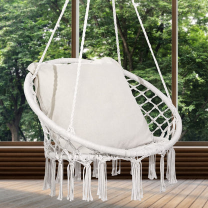 HR-HC-02 - Comfortable Macramé Hanging Chair for Indoor & Outdoor Relaxation