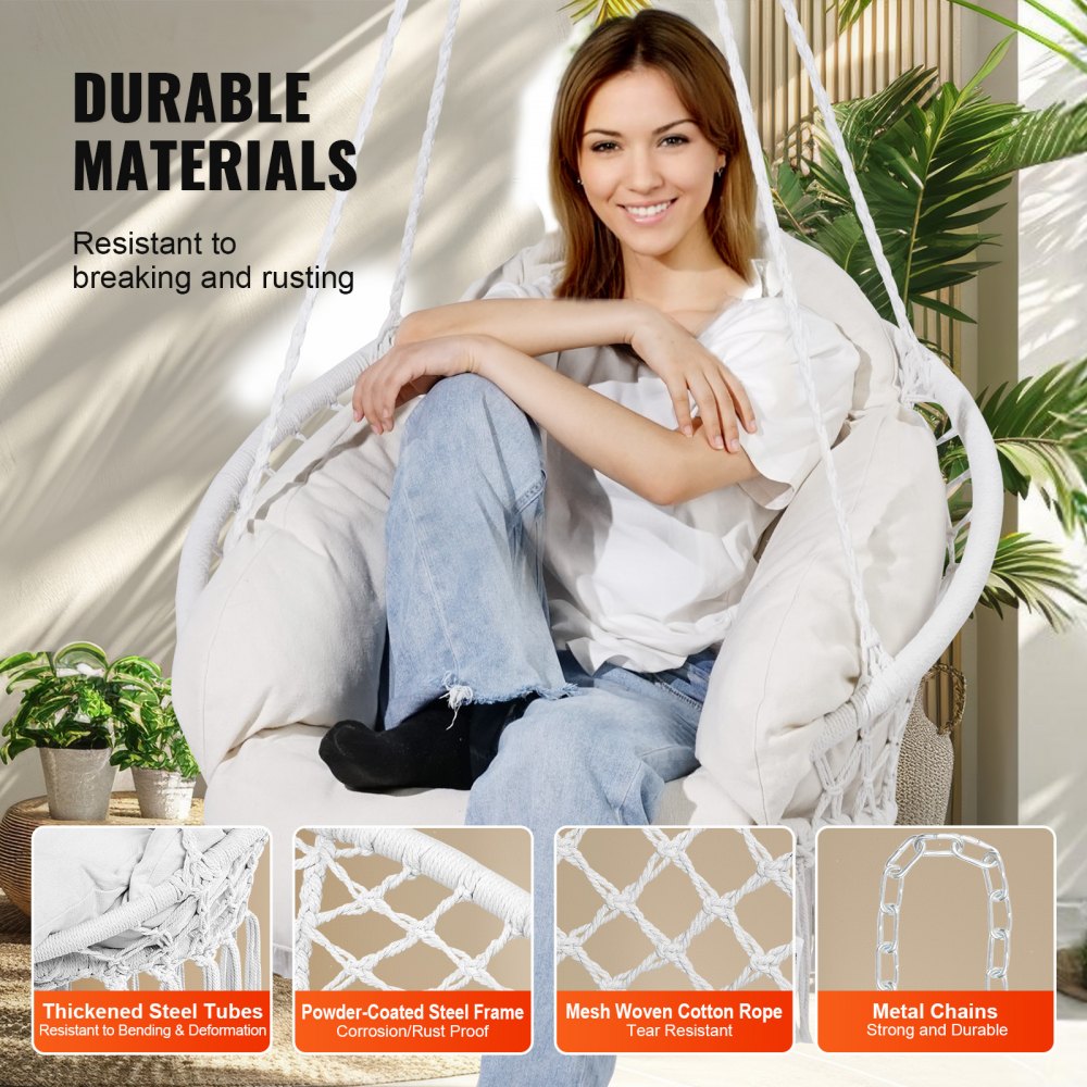 HR-HC-03 - Durable Macramé Hanging Chair for Indoor & Outdoor Relaxation