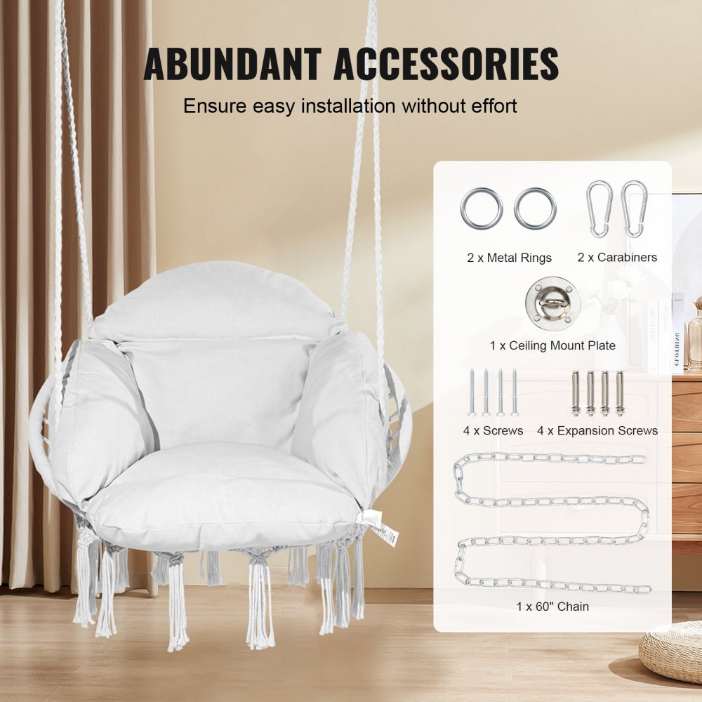 HR-HC-03 - Durable Macramé Hanging Chair for Indoor & Outdoor Relaxation