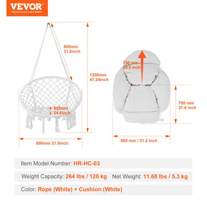 HR-HC-03 - Durable Macramé Hanging Chair for Indoor & Outdoor Relaxation