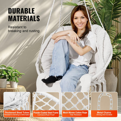 HR-HC-04 - Boho Macramé Hanging Chair with Cushion for Indoor & Outdoor Use