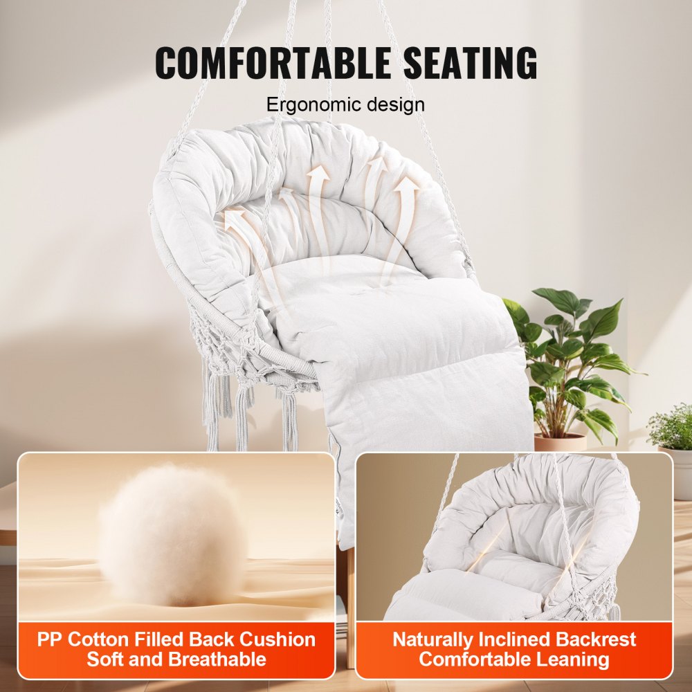 HR-HC-04 - Boho Macramé Hanging Chair with Cushion for Indoor & Outdoor Use