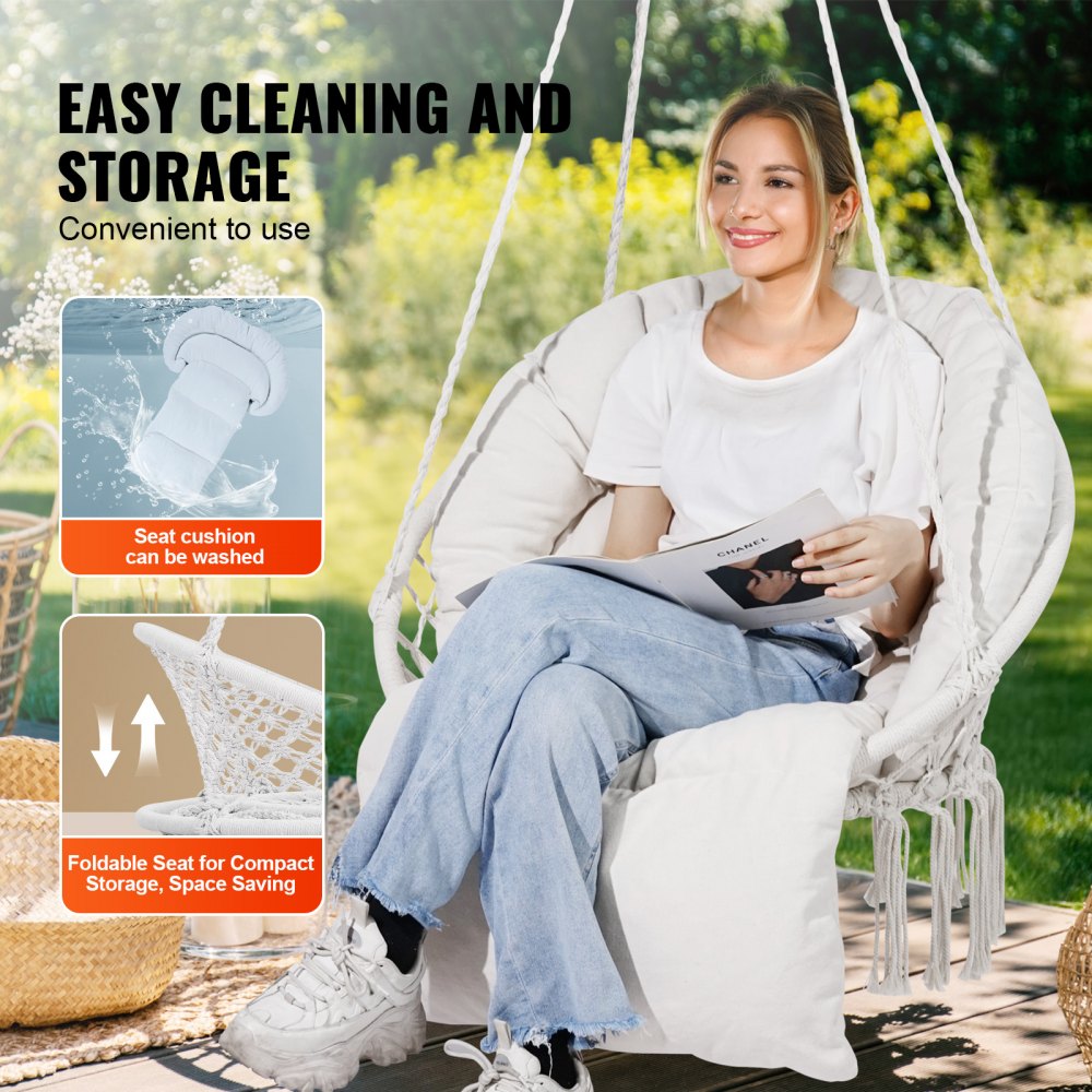 HR-HC-04 - Boho Macramé Hanging Chair with Cushion for Indoor & Outdoor Use