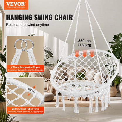 HR-HC-05 - Ergonomic Woven Rope Swing Chair for Indoor & Outdoor Relaxation
