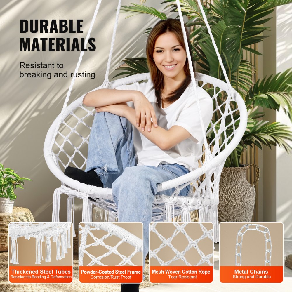 HR-HC-05 - Ergonomic Woven Rope Swing Chair for Indoor & Outdoor Relaxation