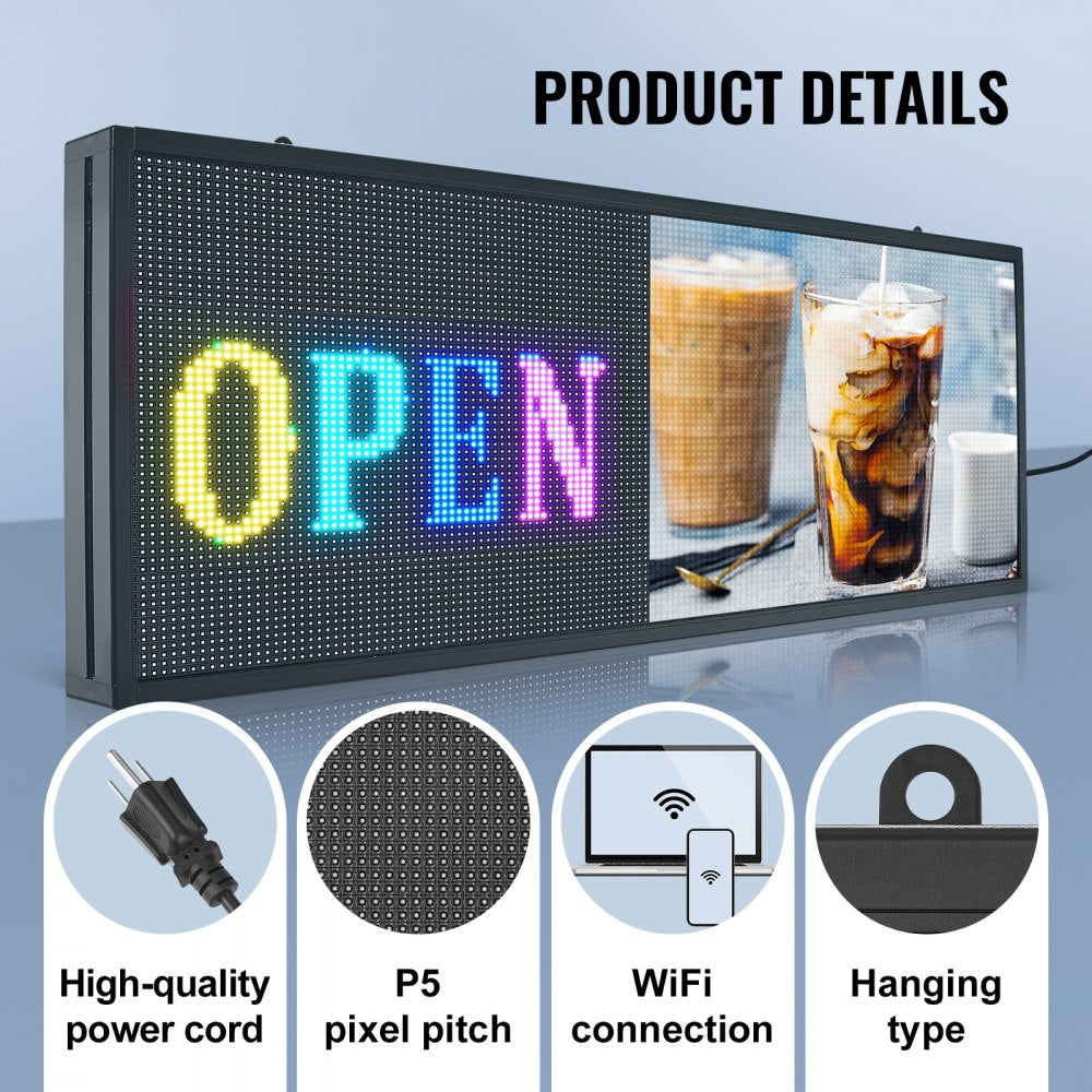P5-64128RGB - Customizable 27"x14" LED Sign with WiFi & USB Control