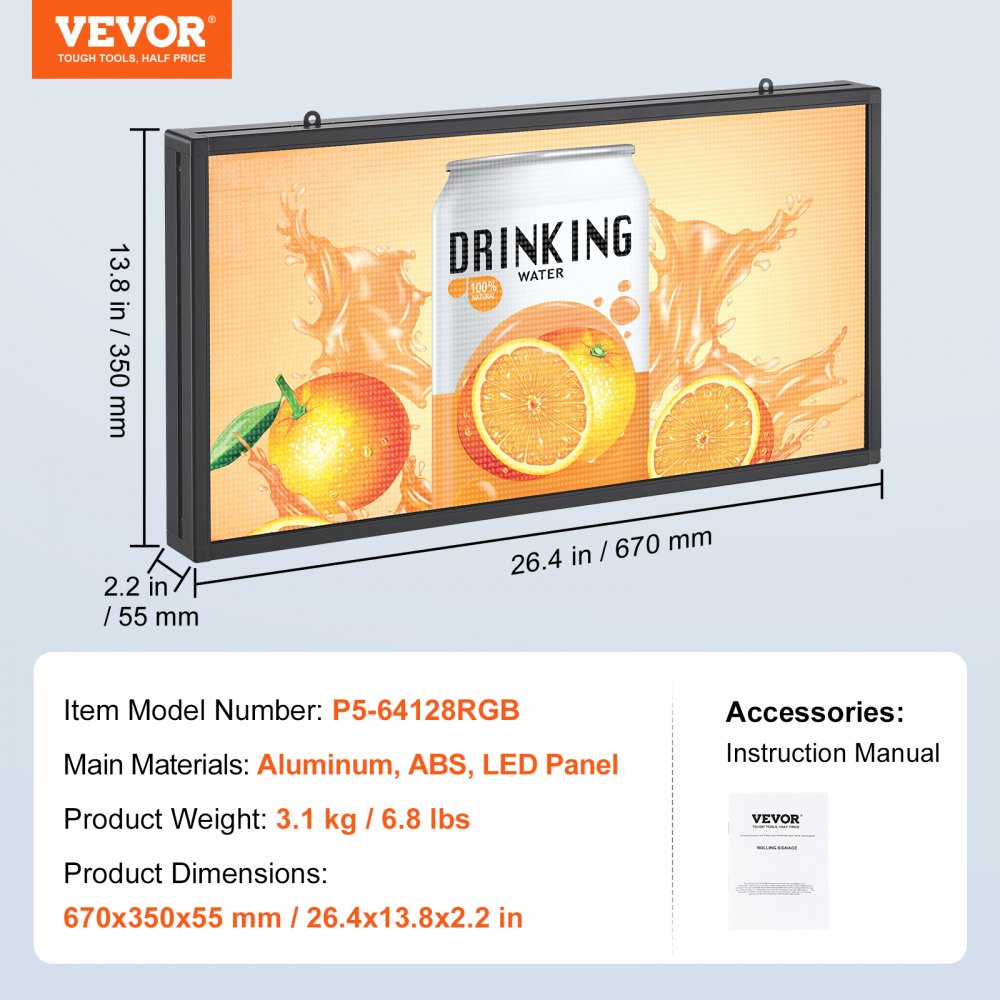 P5-64128RGB - Customizable 27"x14" LED Sign with WiFi & USB Control