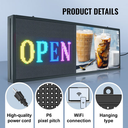 P6-64160RGB - Customizable 39"x16.2" LED Sign for Dynamic Advertising