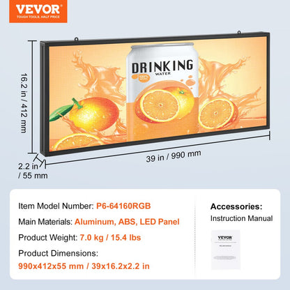 P6-64160RGB - Customizable 39"x16.2" LED Sign for Dynamic Advertising