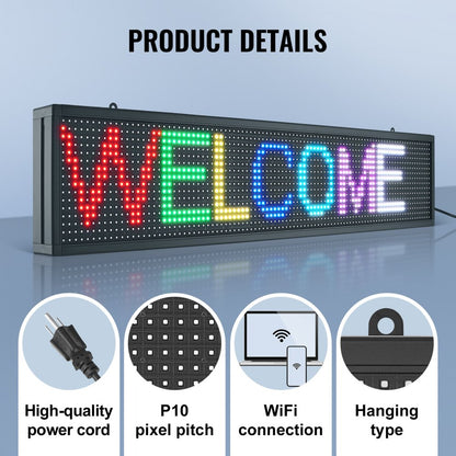 P10-16128RGB - Vibrant 52"x8" Programmable LED Sign for Events & Shops