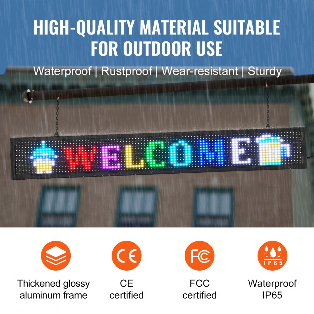 P10-16128RGB - Vibrant 52"x8" Programmable LED Sign for Events & Shops