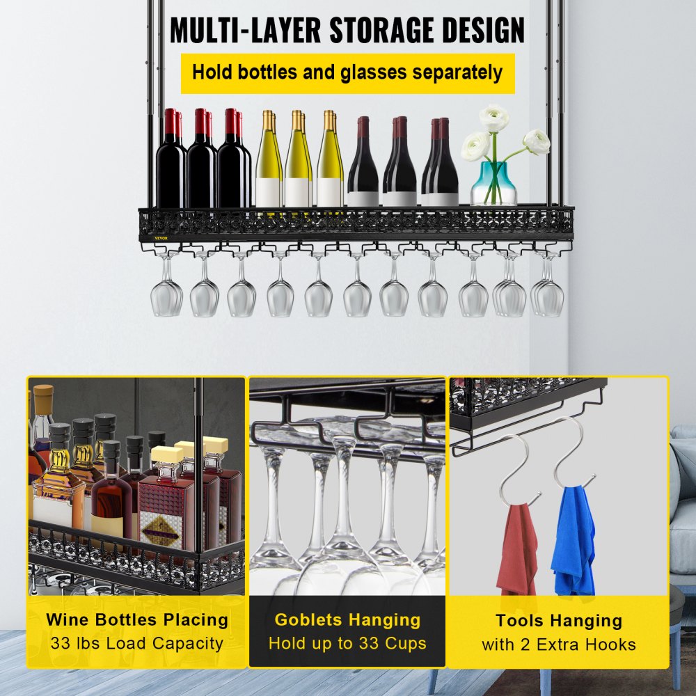 XR-JBJ001 - Adjustable Ceiling Wine Glass Rack for Bottles and Goblets