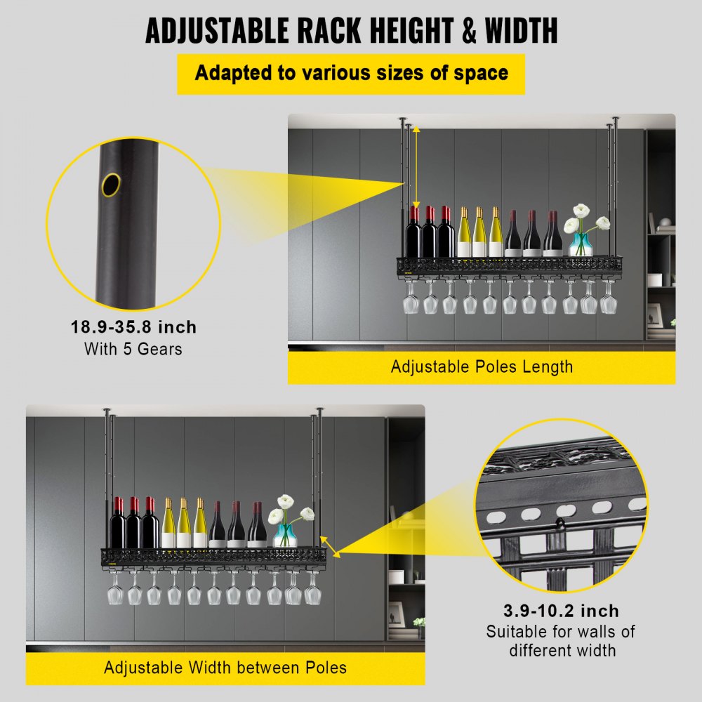 XR-JBJ001 - Adjustable Ceiling Wine Glass Rack for Bottles and Goblets