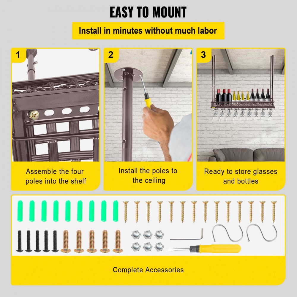 XR-JBJ004 - Adjustable Ceiling Wine Glass Rack with Safety Guardrail