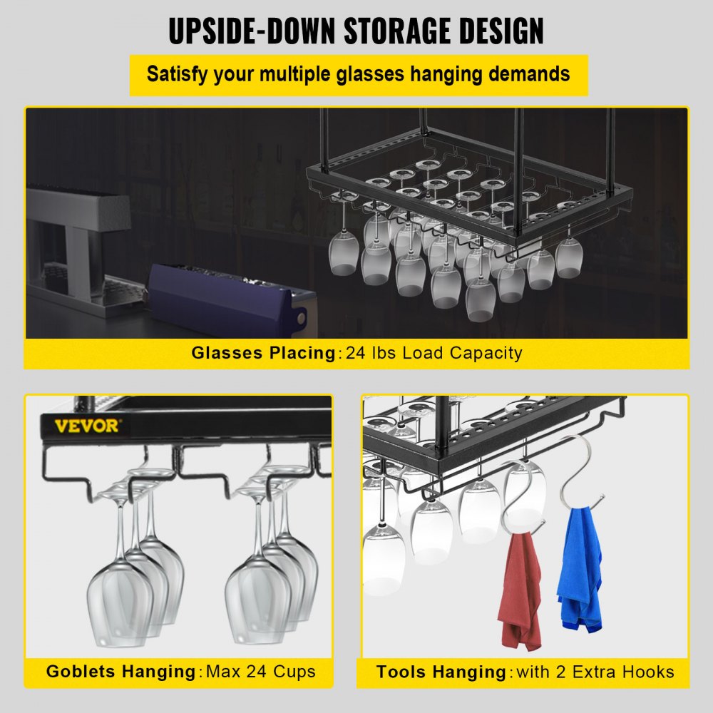 XR-JBJ005 - Adjustable Ceiling Wine Glass Rack for 33 lbs Capacity