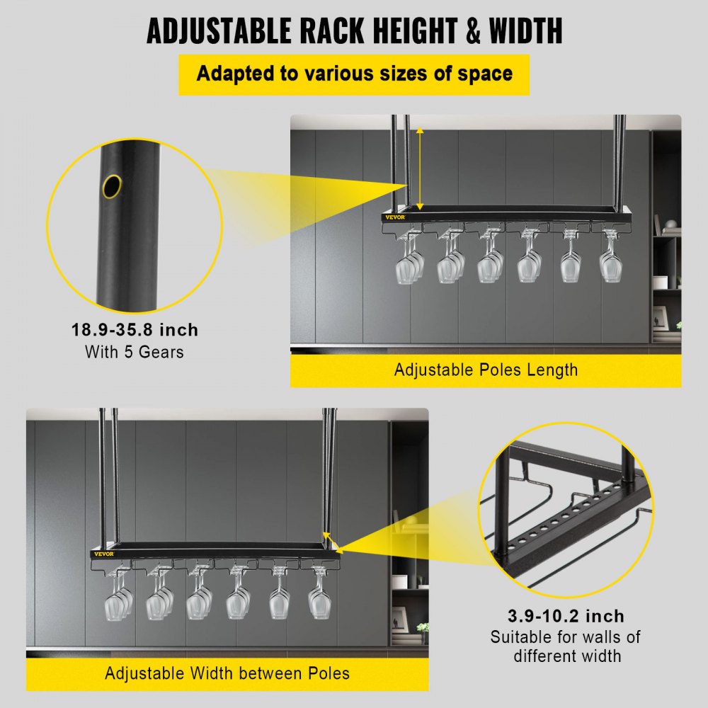 XR-JBJ005 - Adjustable Ceiling Wine Glass Rack for 33 lbs Capacity