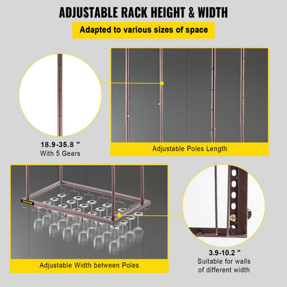 XR-JBJ006 - Adjustable Ceiling Wine Glass Rack, Holds 33 lbs of Goblets