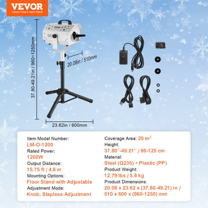 LM-M-1200 - 1200W VEVOR Adjustable Snow Machine, 3-5m Range