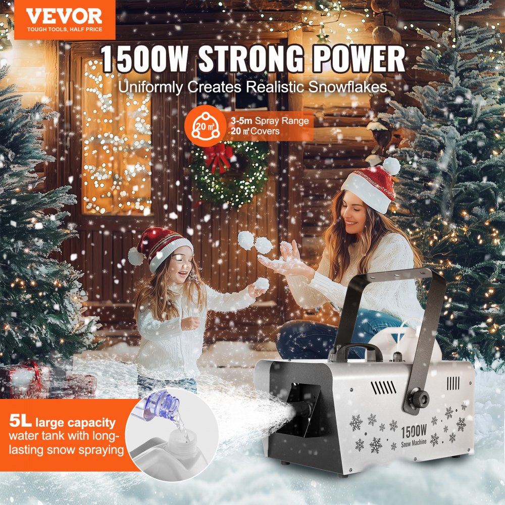 LM-M-1500 - 1500W VEVOR Snow Machine with 5L Tank & 3-5m Range