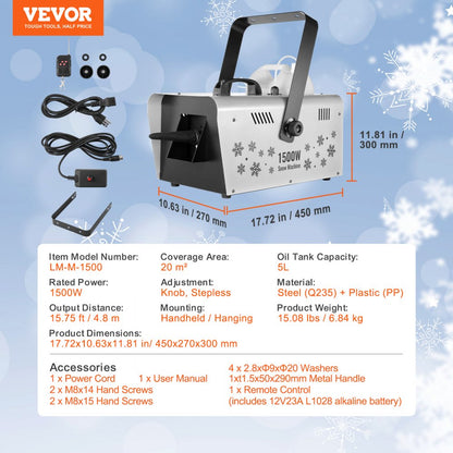 LM-M-1500 - 1500W VEVOR Snow Machine with 5L Tank & 3-5m Range