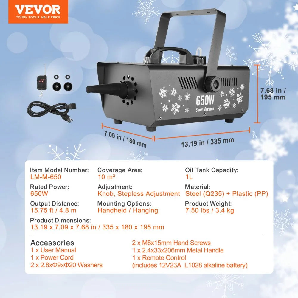 LM-M-650 - 650W Snow Machine with 3-5m Spray Range and Remote Control