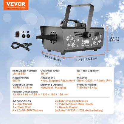 LM-M-650 - 650W Snow Machine with 3-5m Spray Range and Remote Control
