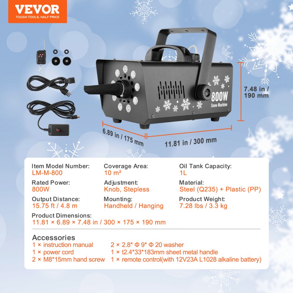 LM-M-800 - 800W VEVOR Snow Machine with LED Lights & 1L Tank