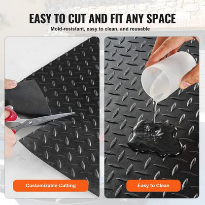 GW3013 - 3mm Thick Diamond-Plate Rubber Flooring Roll, 4'x6' for Heavy-Duty Use
