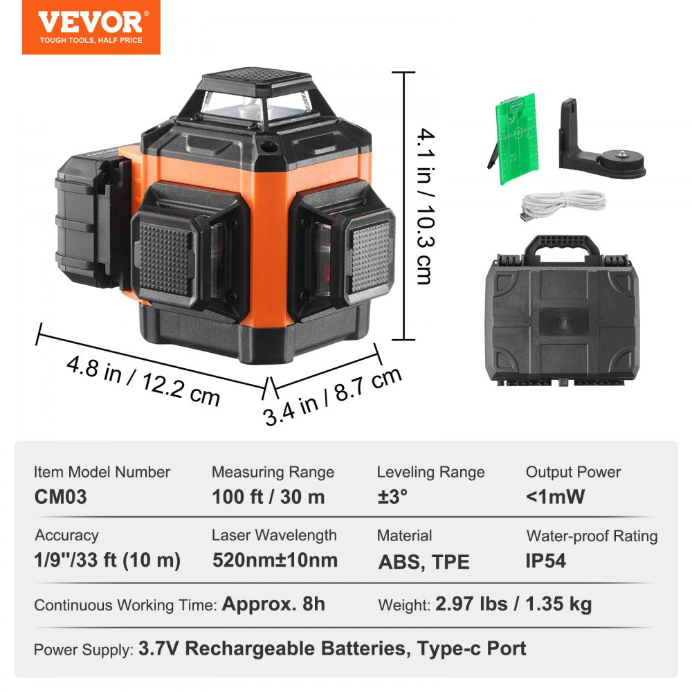 CM03 - 100ft VEVOR Self-Leveling Laser Level with Bright Green Beam