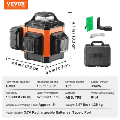 CM03 - 100ft VEVOR Self-Leveling Laser Level with Bright Green Beam
