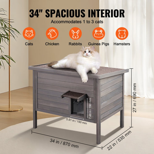 DUSCH2404 - Waterproof Wooden Cat House with Sloped Roof and PVC Flaps