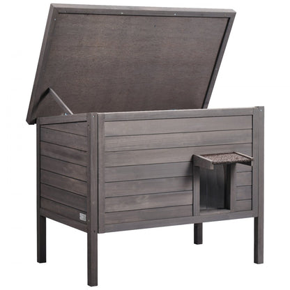 DUSCH2404 - Waterproof Wooden Cat House with Sloped Roof and PVC Flaps