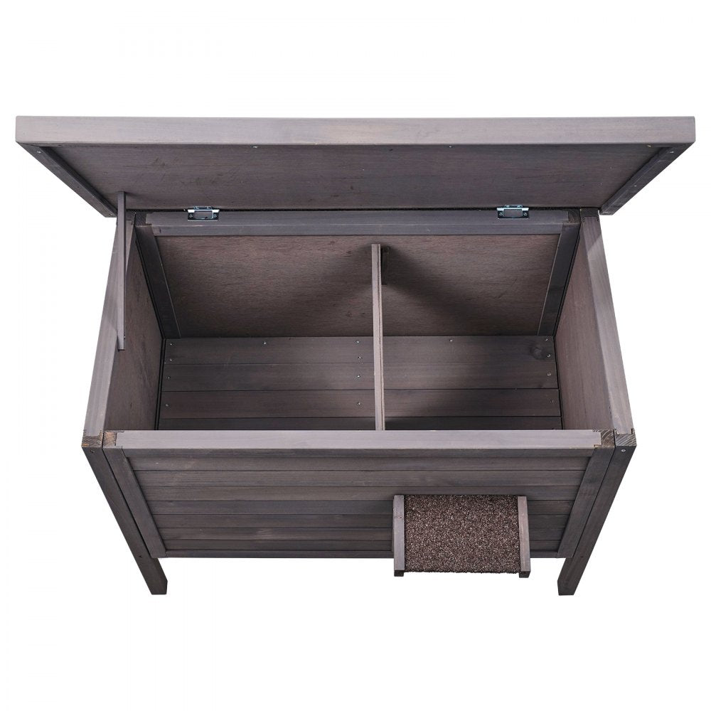 DUSCH2404 - Waterproof Wooden Cat House with Sloped Roof and PVC Flaps