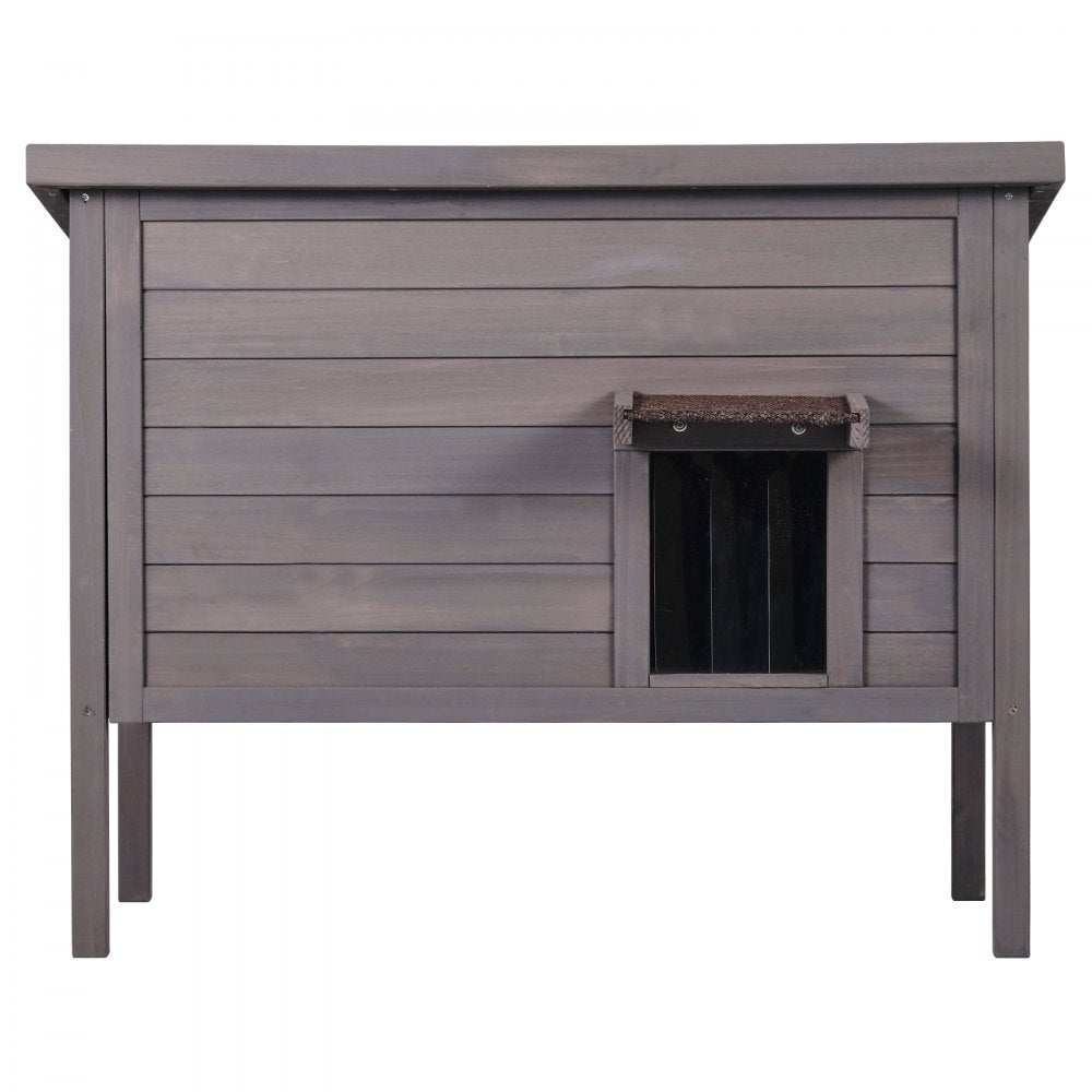 DUSCH2404 - Waterproof Wooden Cat House with Sloped Roof and PVC Flaps