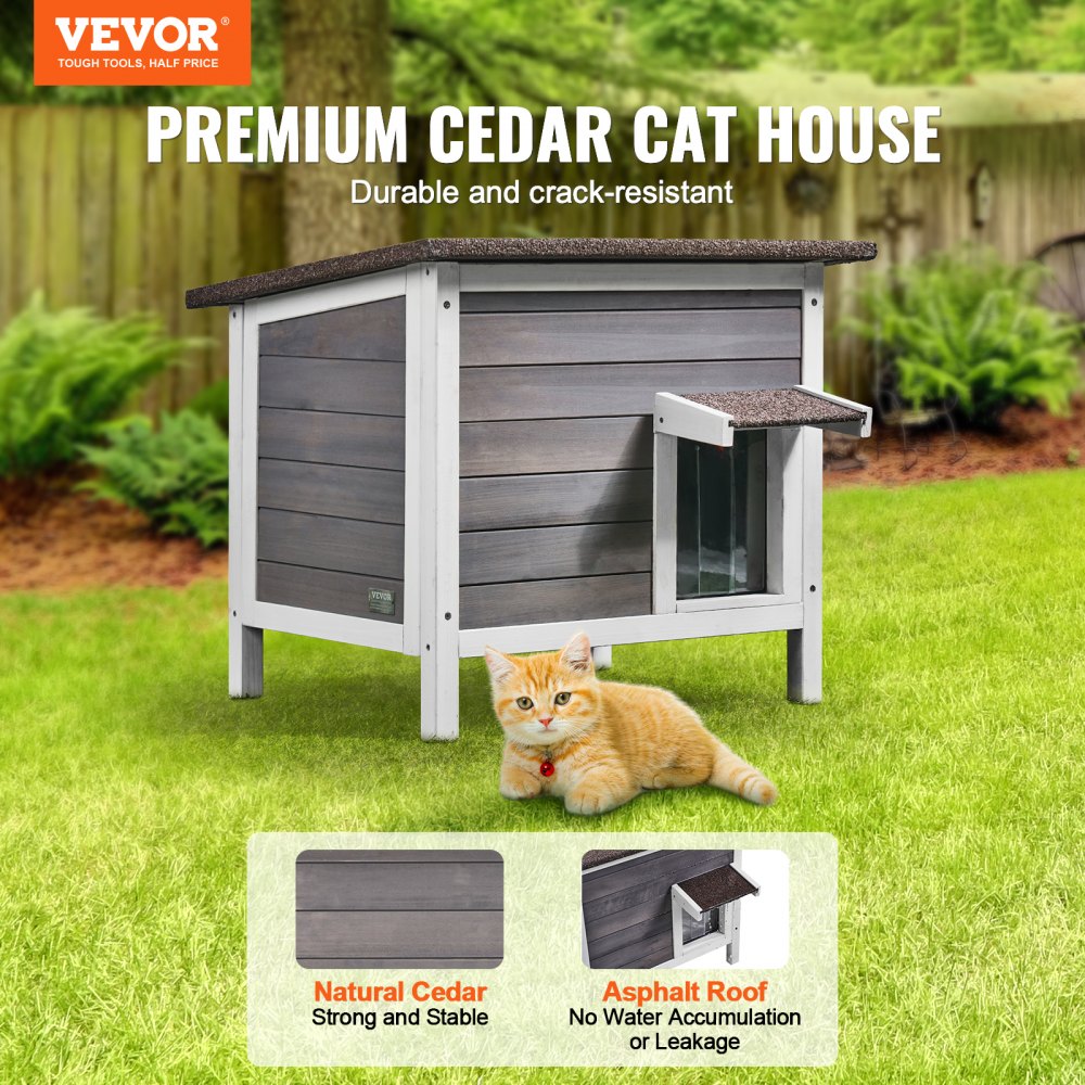 DUSCH2403 - 24-Inch Durable Wooden Cat House with Removable PVC Flaps